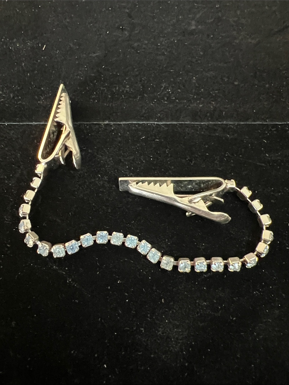 Vintage Silver-Tone Sweater clip with Blue Rhinestones